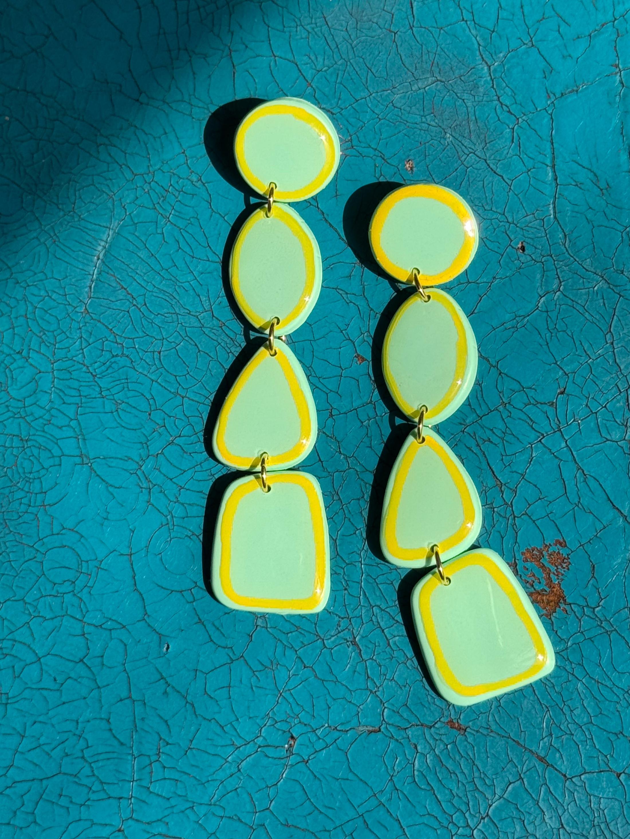Mint and Yellow Outlined Dangles