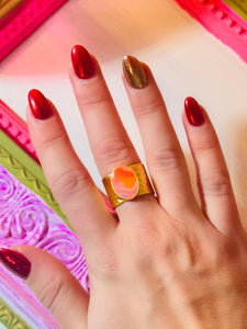 Orange Marbled Gold Band Ring