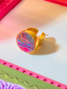 Purple Marbled Round Gold Ring